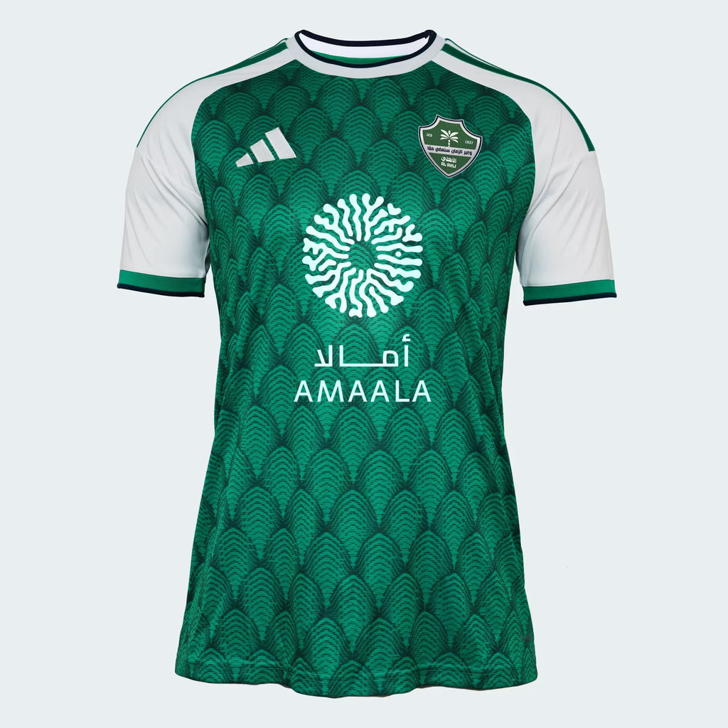 Al Ahli 2026/27 home jersey Fan version front view in green and white