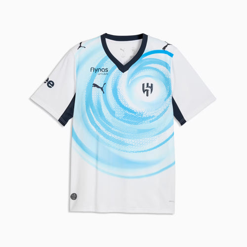 Al Hilal 2026/27 away jersey Fan version front view in white and navy blue