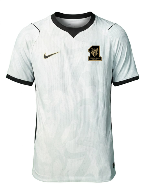 Al Ittihad 2026/27 away jersey Fan version front view in light grey black and gold