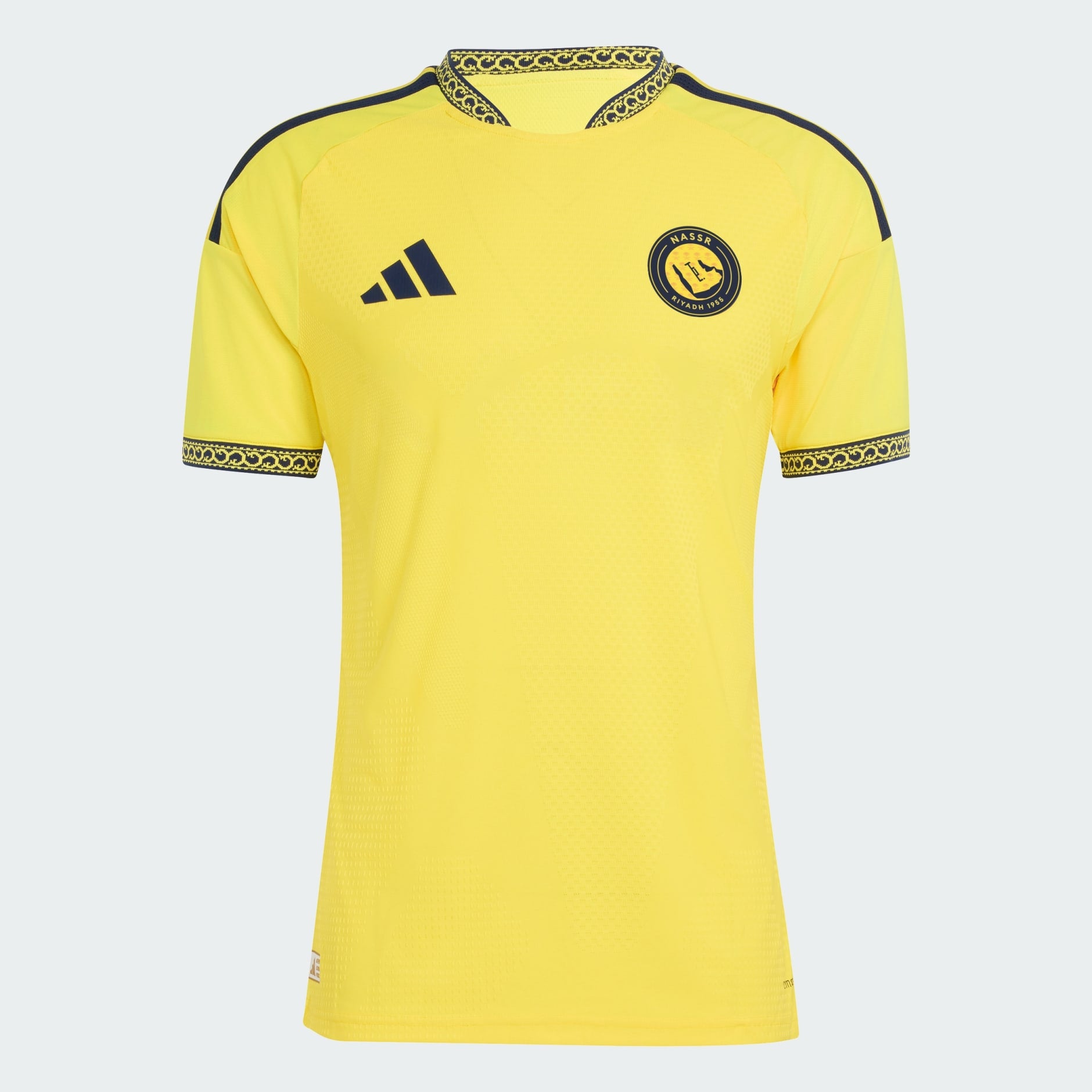 Al Nassr 2026/27 home jersey Player version front view in yellow and blue