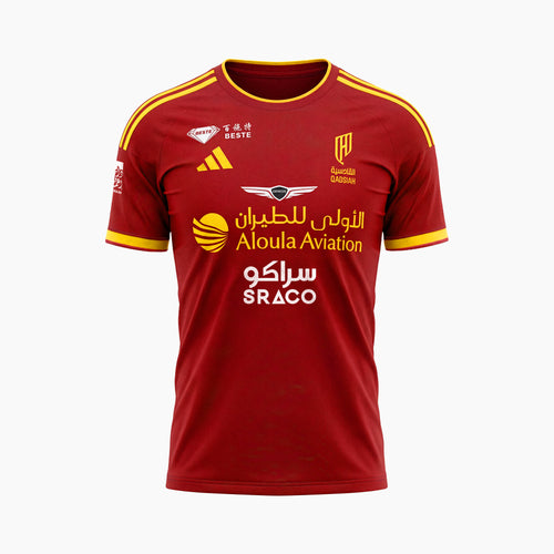 Al Qadsiah 2026/27 home jersey Fan version front view in burgundy and gold