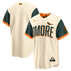 Baltimore Orioles Cream 2026 City Connect jersey masculino, vista frontal y trasera
