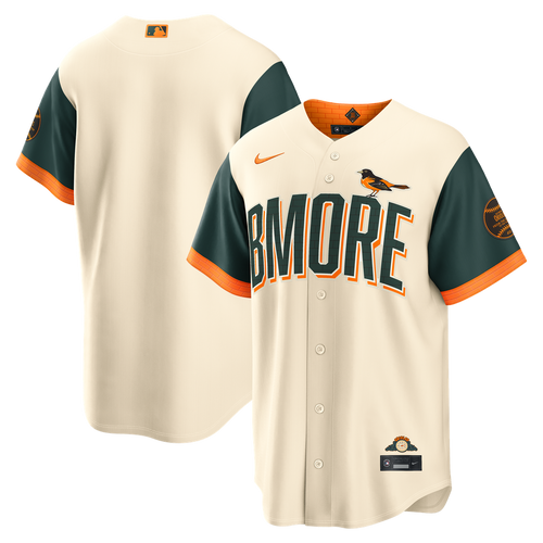 Baltimore Orioles Cream 2026 City Connect jersey masculino, vista frontal y trasera