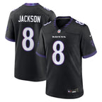 GoalStyle — Baltimore Ravens Black Alternate jersey, Lamar Jackson #8, front and back
