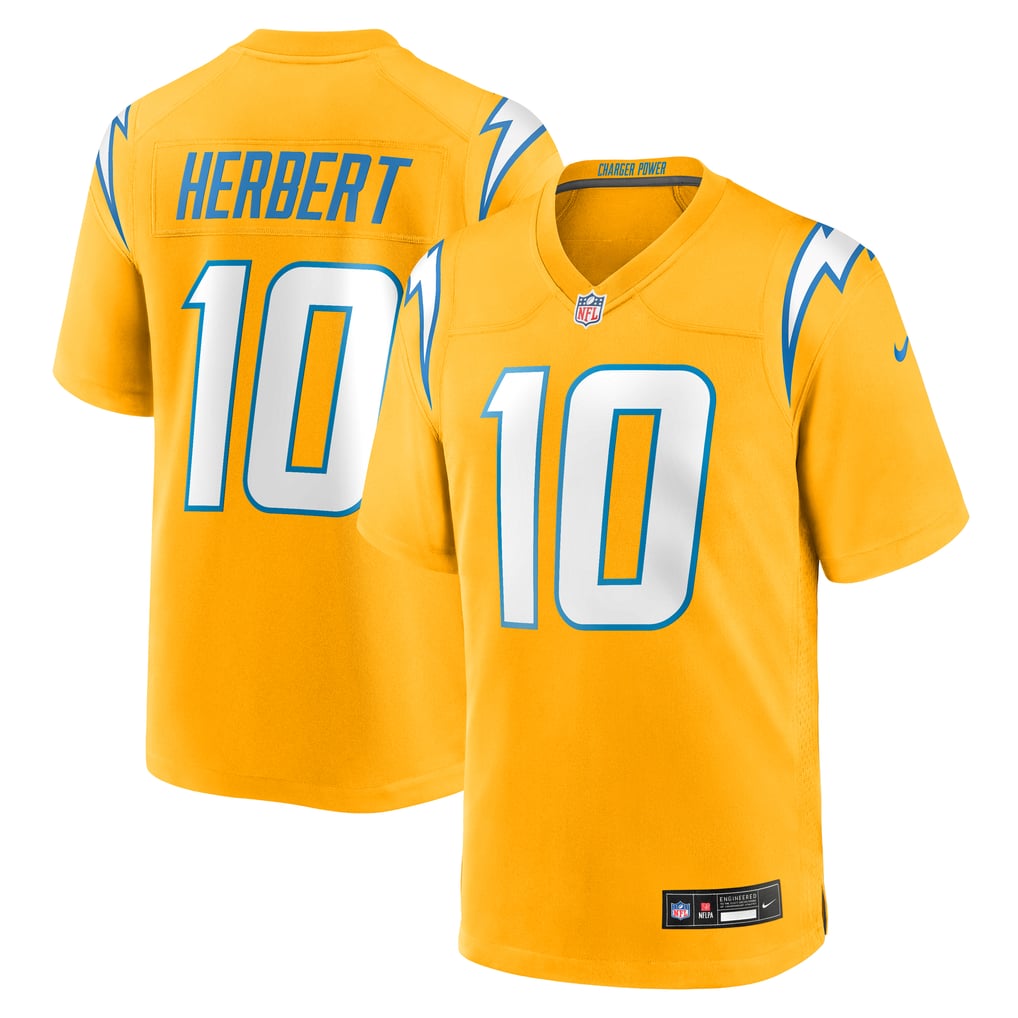 Los Angeles Chargers Charger Power Gold jersey Justin Herbert #10 front back