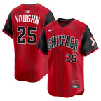 Chicago White Sox Andrew Vaughn #25 Red/Black 2025 City Connect jersey masculino, vista frontal y trasera