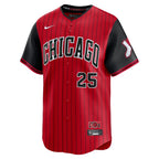 Chicago White Sox Andrew Vaughn #25 Red/Black 2025 City Connect jersey masculino, vista frontal