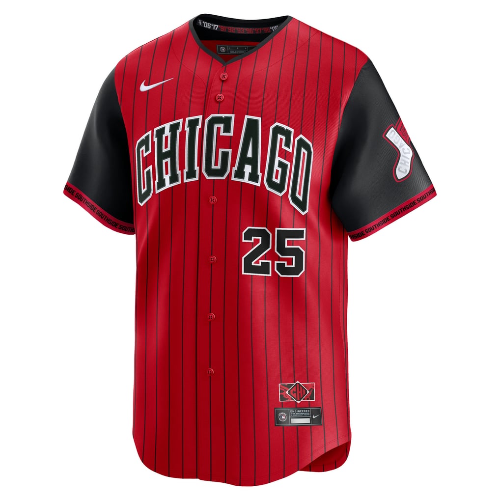 Chicago White Sox Andrew Vaughn #25 Red/Black 2025 City Connect jersey masculino, vista frontal