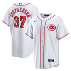 Cincinnati Reds Jersey — White Home — Tyler Stephenson #37 — front view