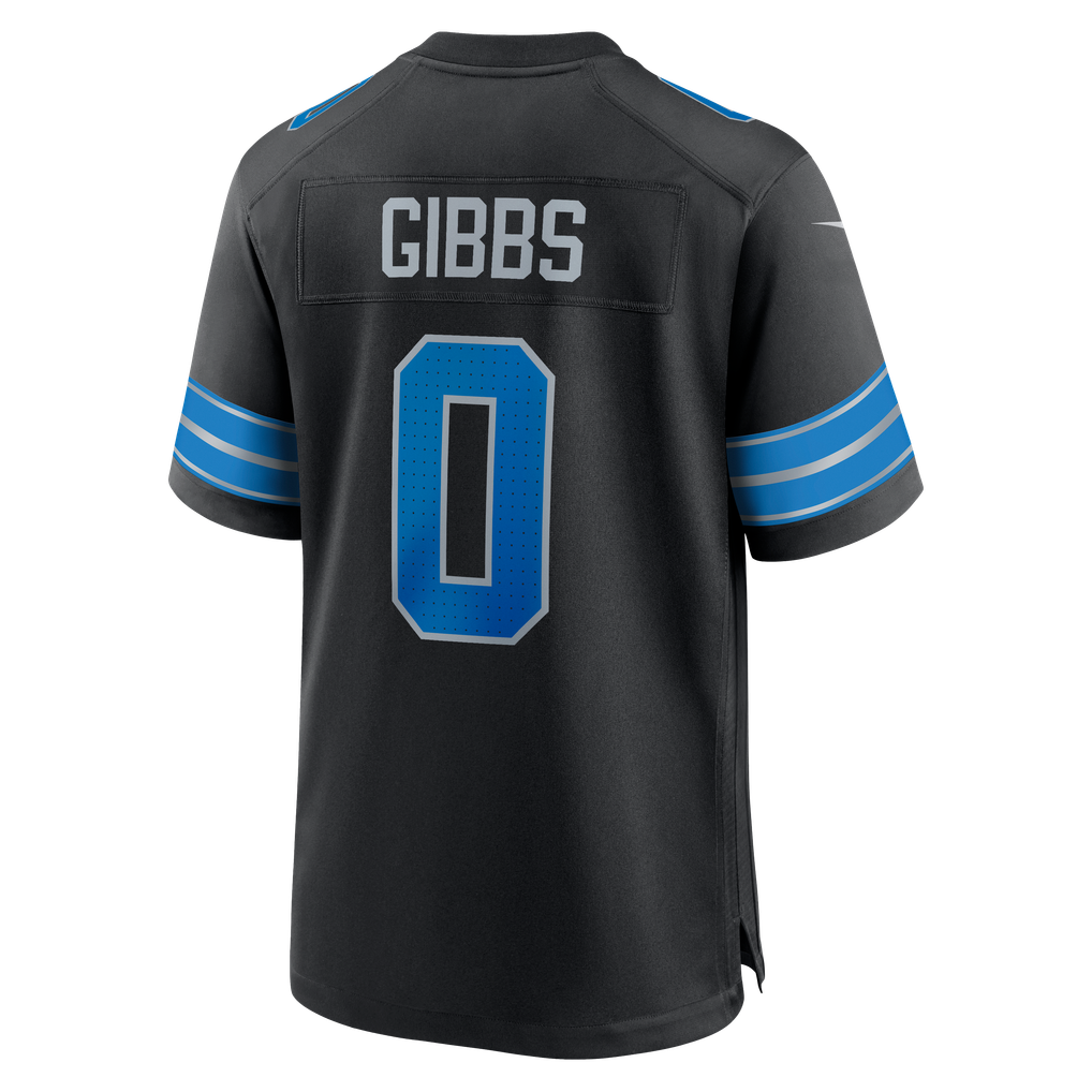 GoalStyle Detroit Lions Black 2nd Alternate NFL jersey, Jahmyr Gibbs #0, back view