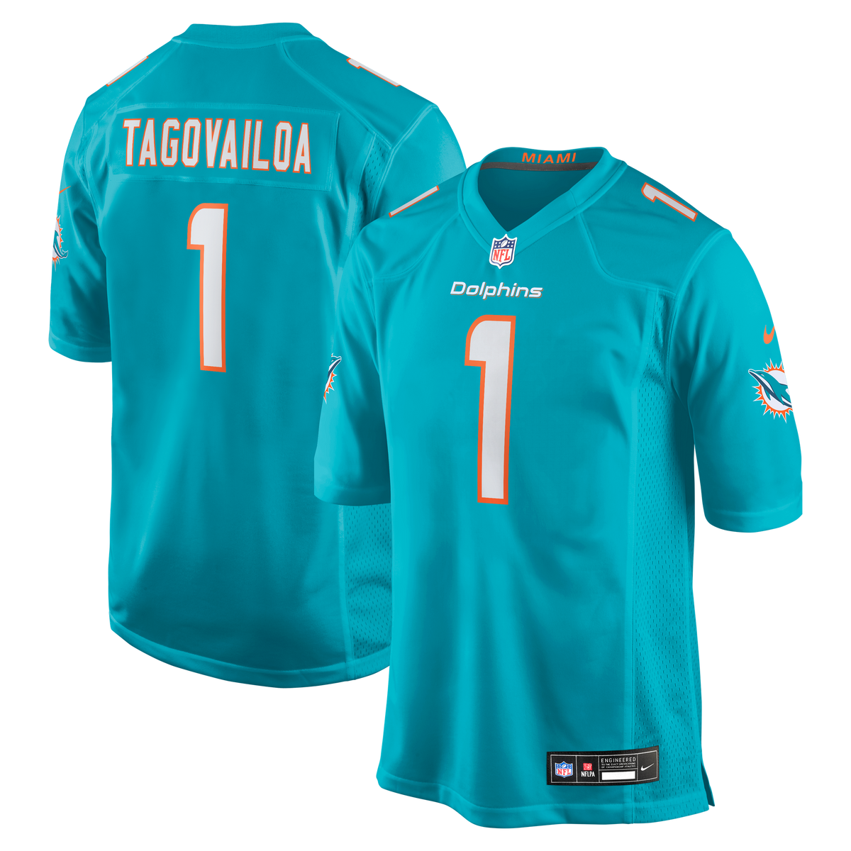 Miami Dolphins Aqua Alternate Jersey — Tua Tagovailoa #1 — front view