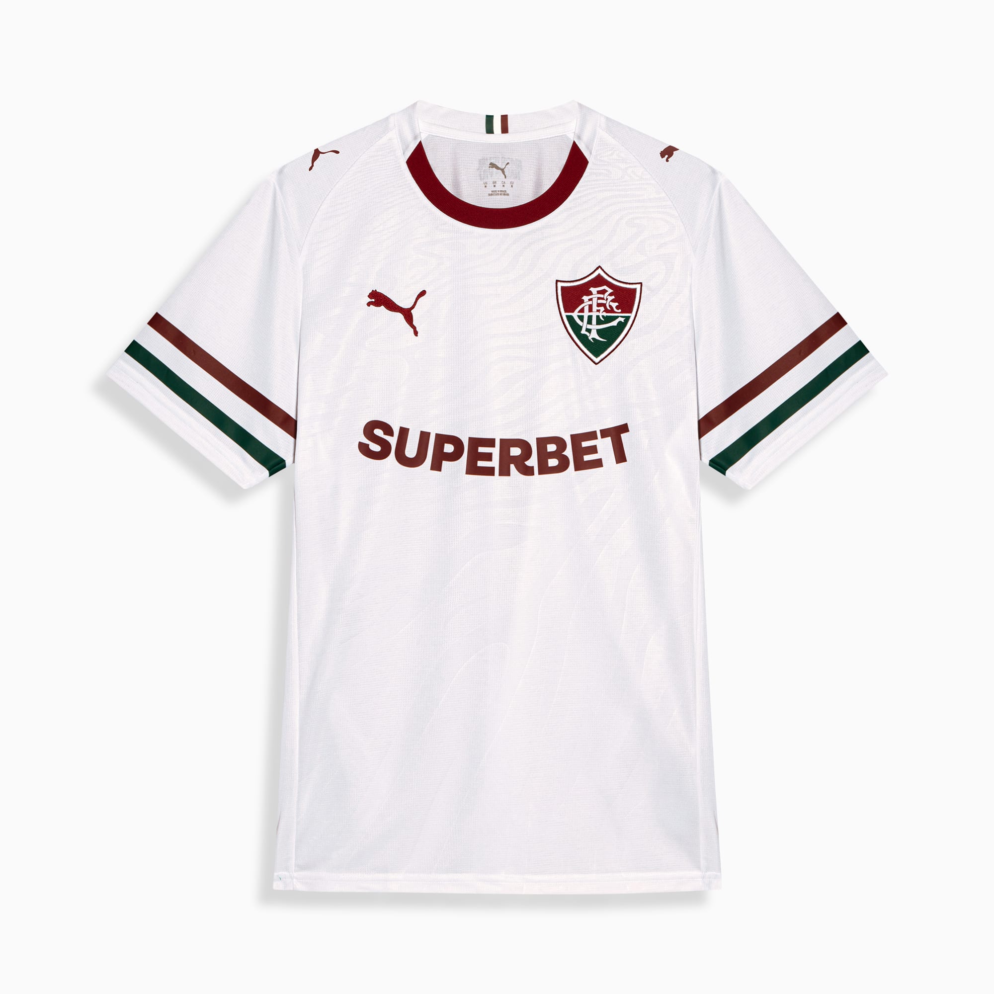 Fluminense 2026 away jersey Fan version front view in white with tricolor details