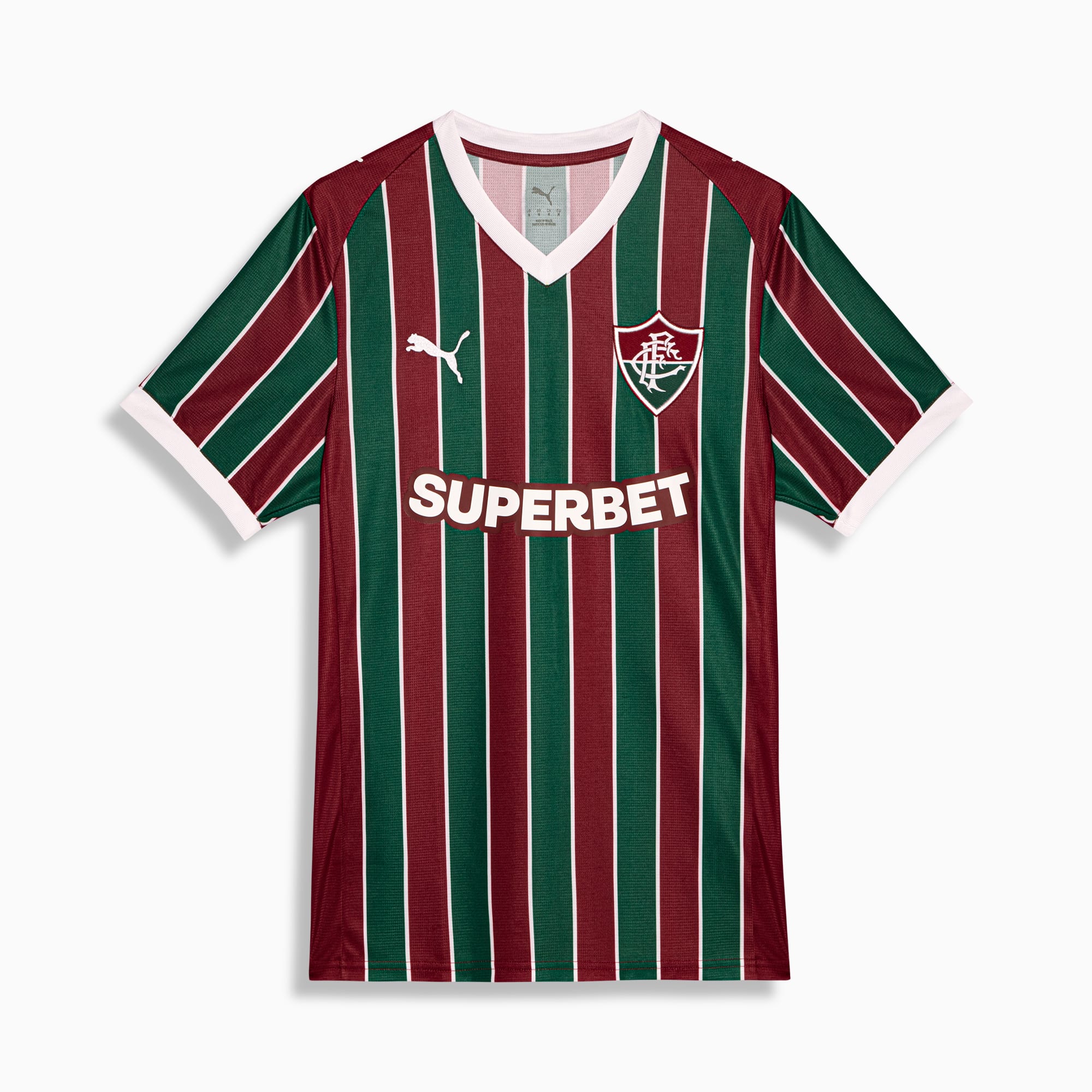 Fluminense 2026 home jersey Fan version front view in green burgundy and white