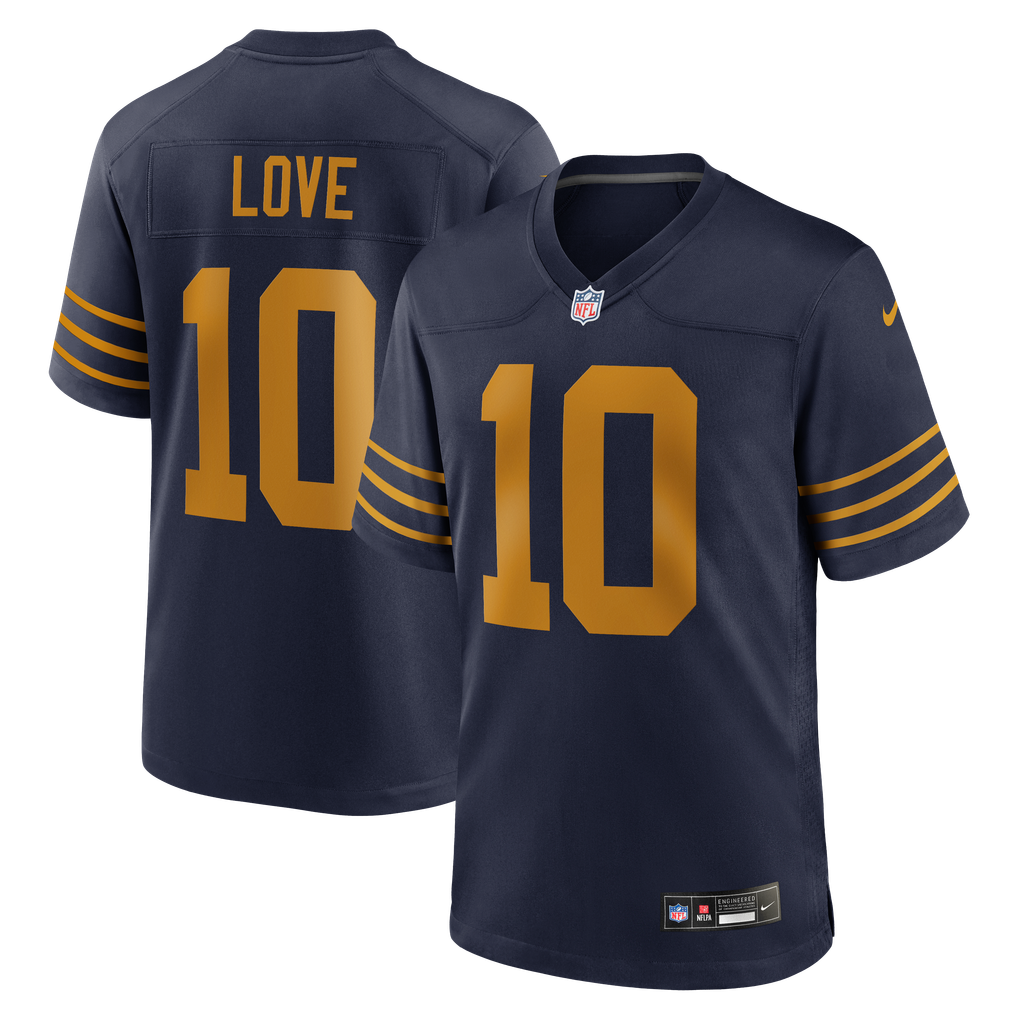 GoalStyle Green Bay Packers The 1923 Classic Navy NFL jersey, Jordan Love #10, front and back view