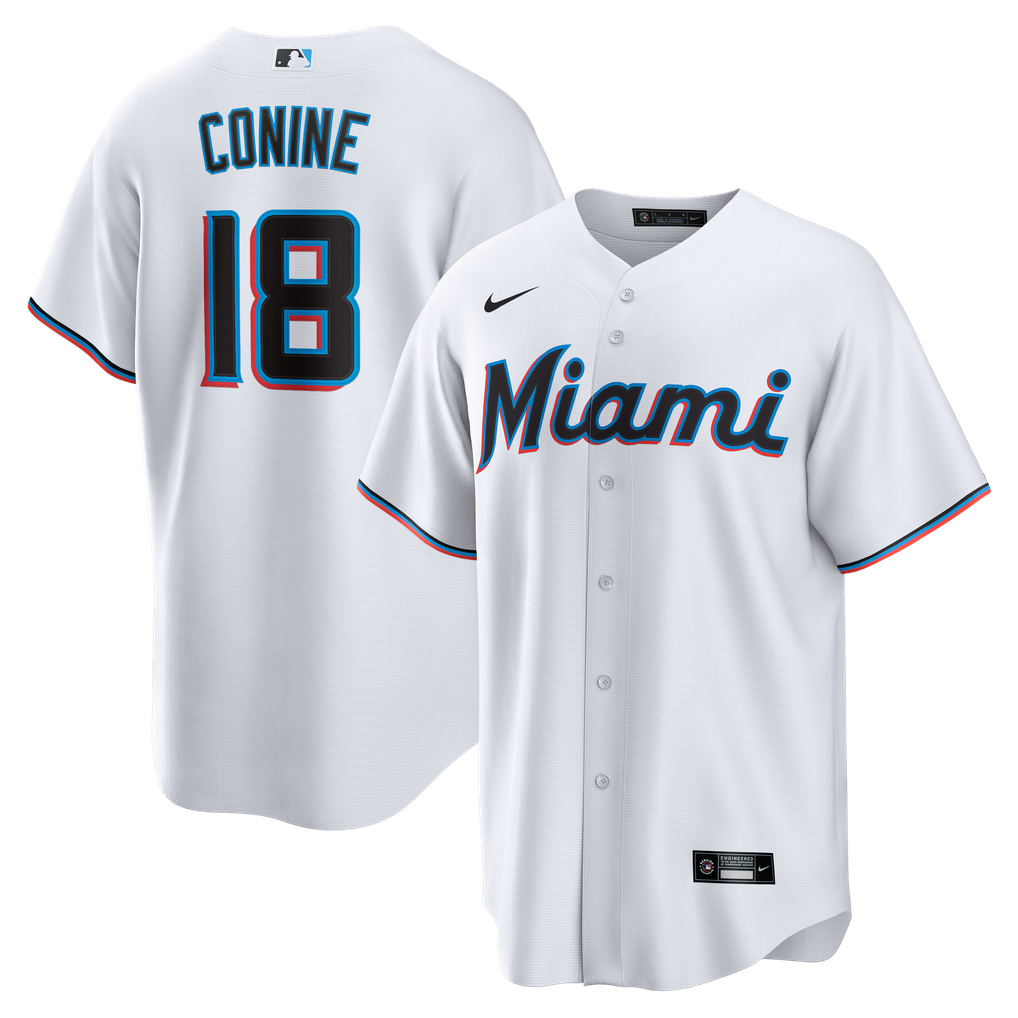 Miami Marlins Jersey — White Home — Griffin Conine #18 — front view