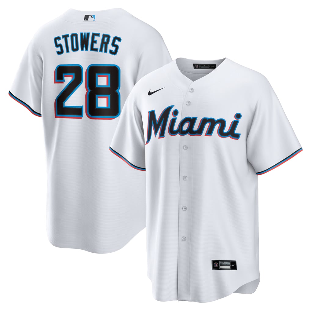 Miami Marlins Jersey — White Home — Kyle Stowers #28 — front view