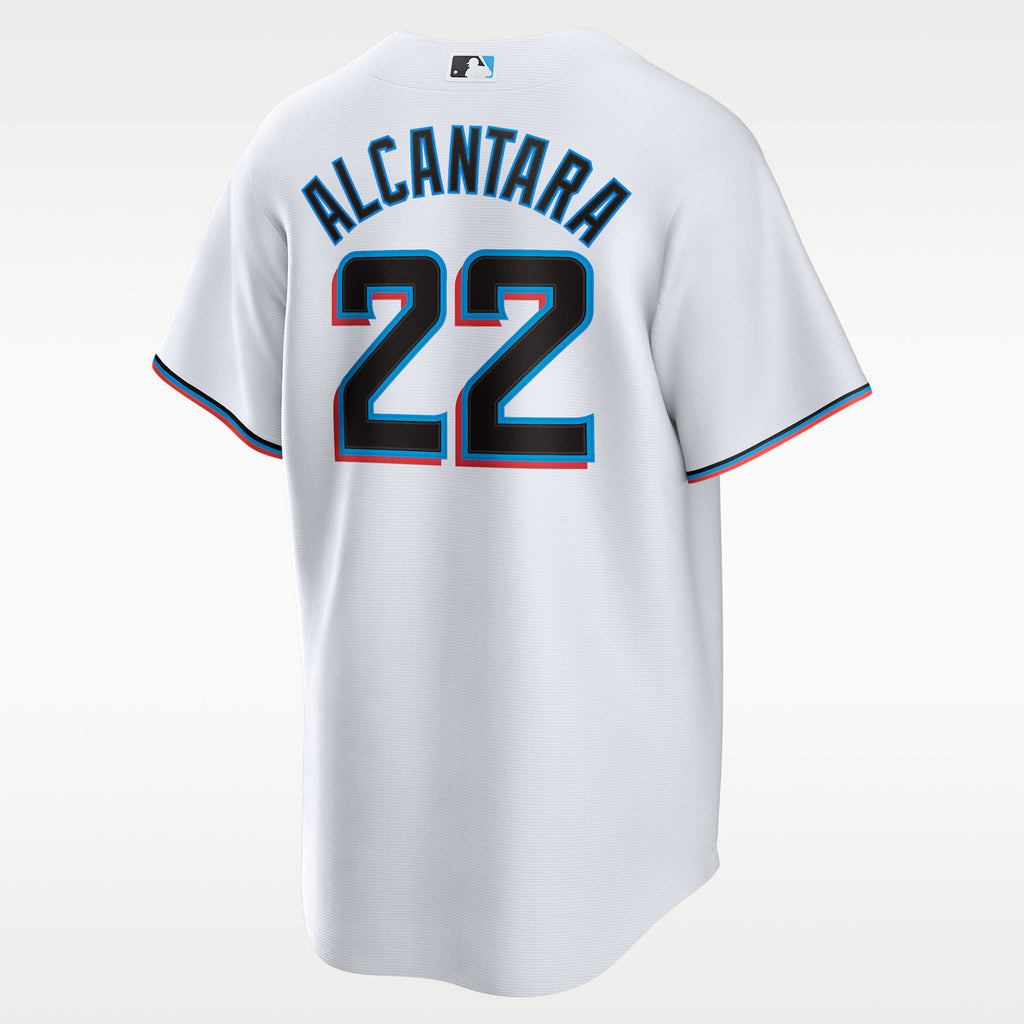 Miami Marlins Jersey — White Home — Sandy Alcantara #22 — back view