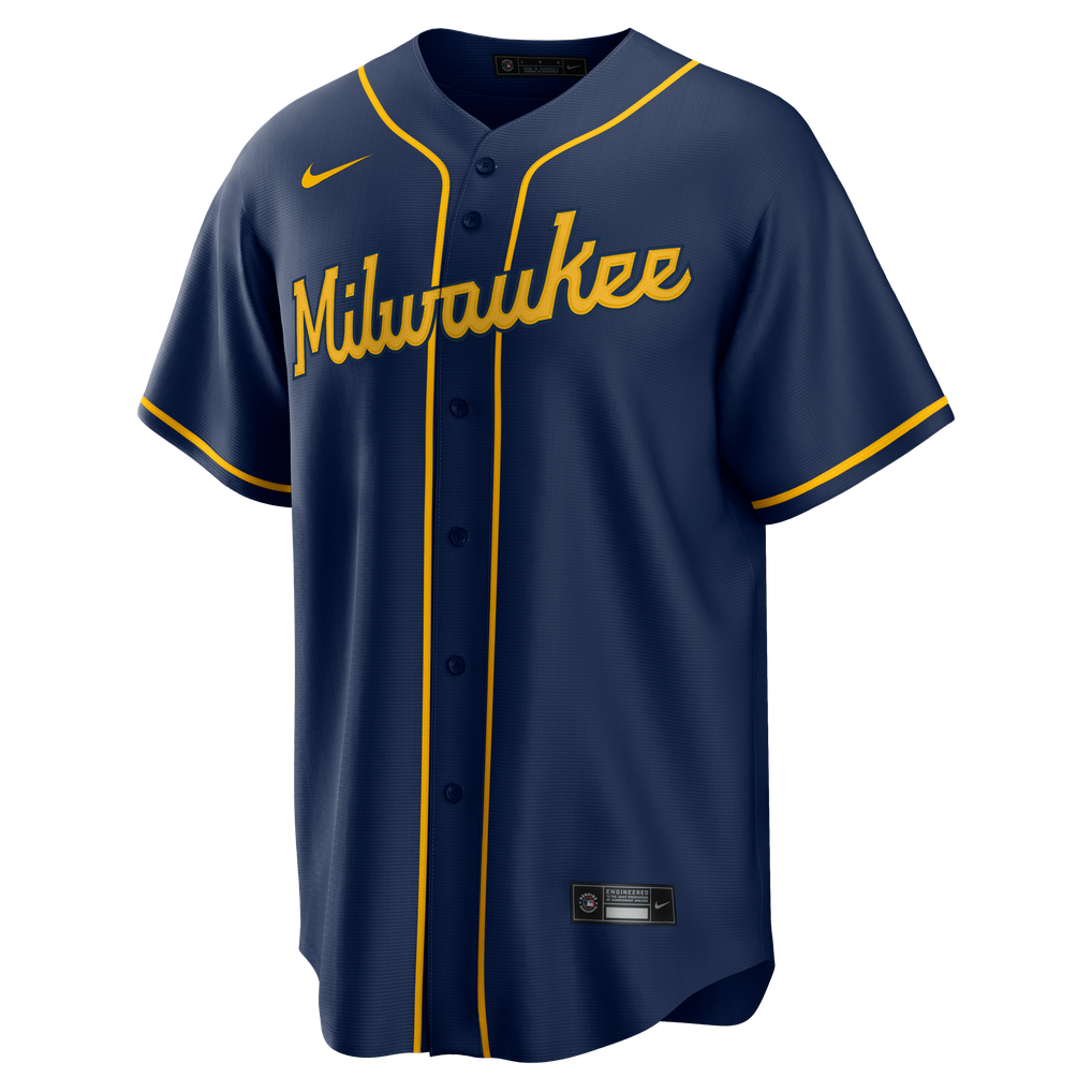 Milwaukee Brewers Navy Alternate jersey front, MLB, clean product view