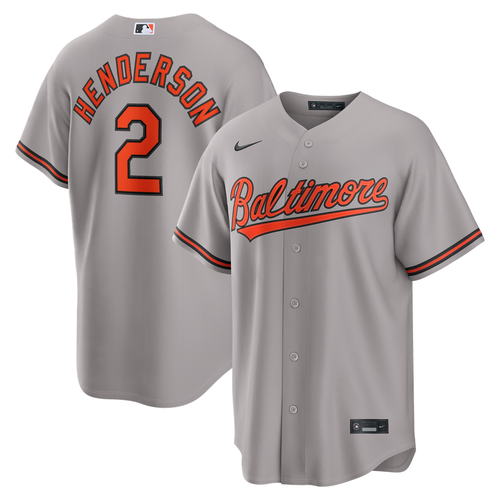 Baltimore Orioles Gray Road Gunnar Henderson #2 men's jersey front and back