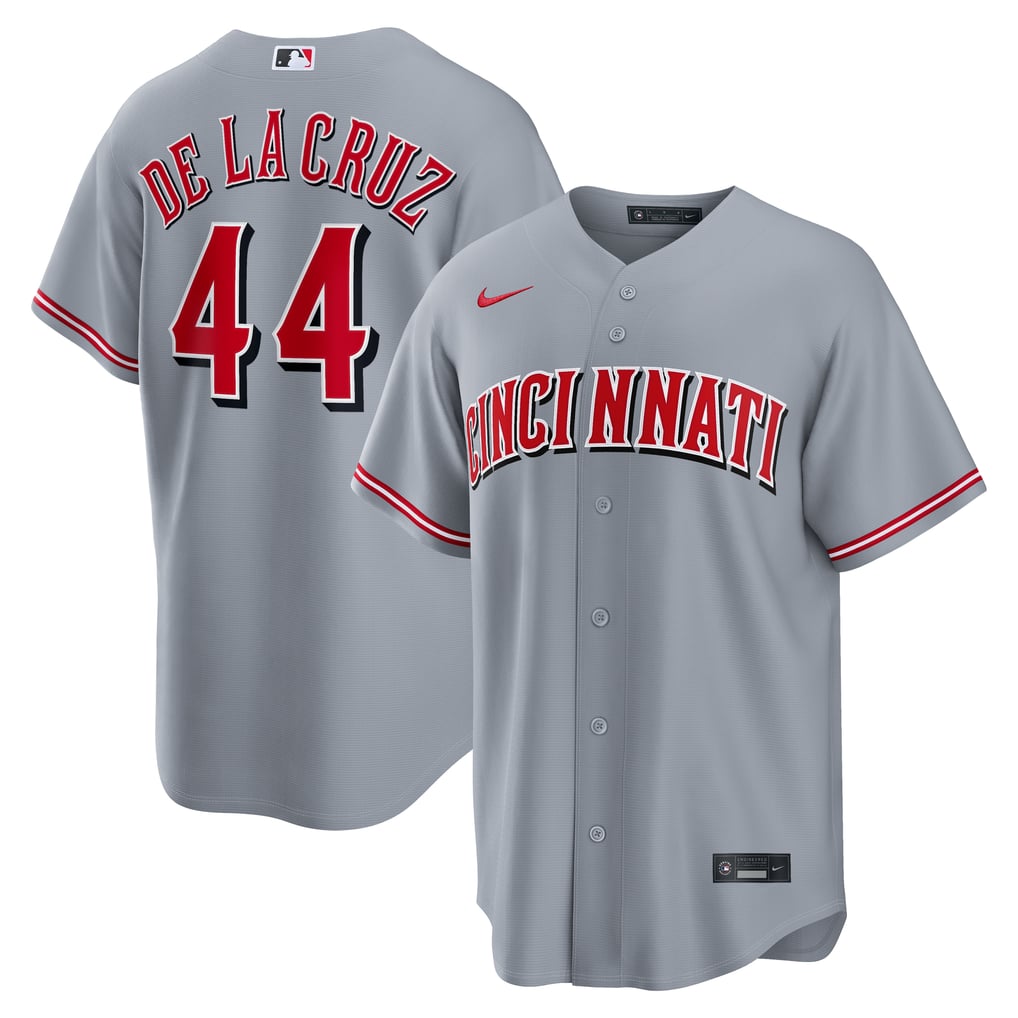 Cincinnati Reds Gray Road Elly De La Cruz #44 men's jersey front and back