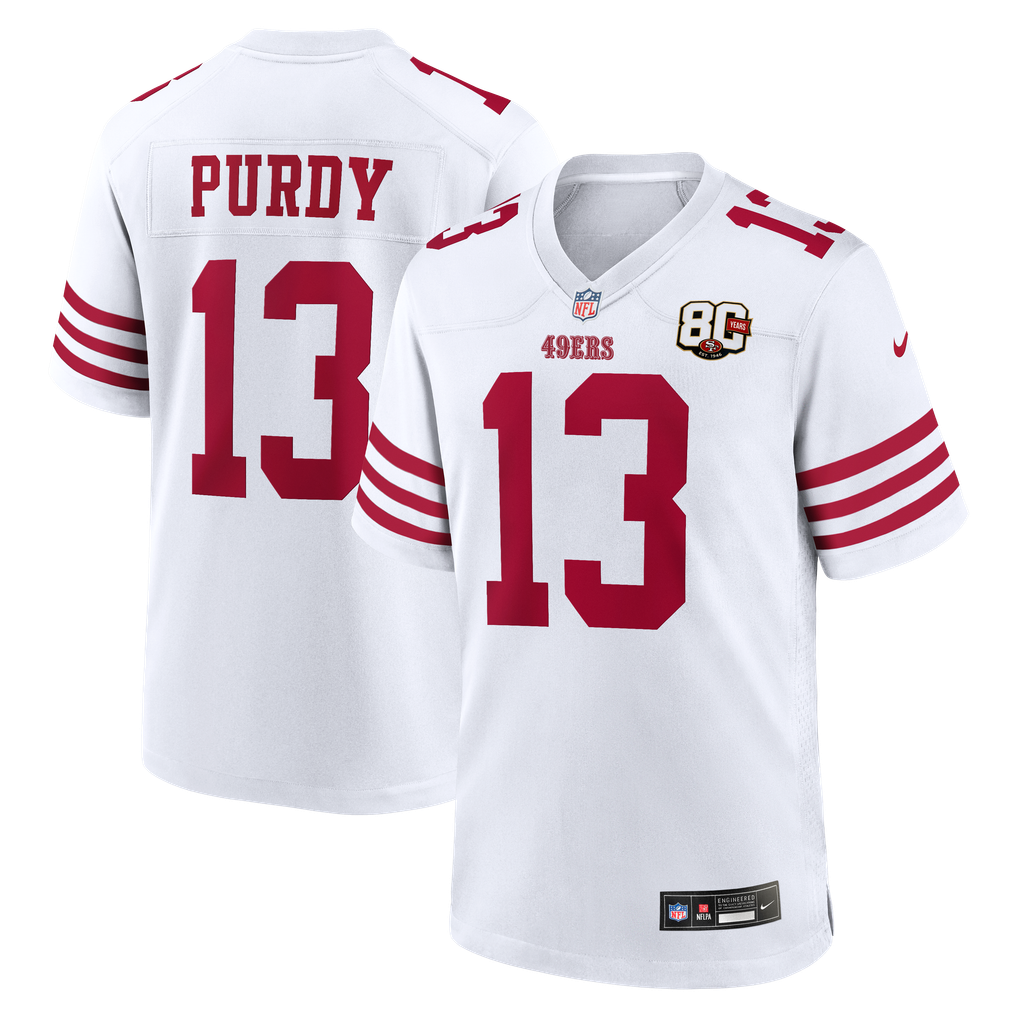 GoalStyle San Francisco 49ers 80th Anniversary Jersey White Brock Purdy #13 front back