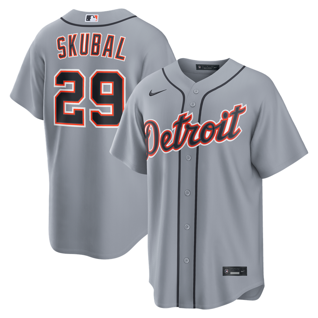 Detroit Tigers Gray Road Tarik Skubal #29 men's jersey front and back