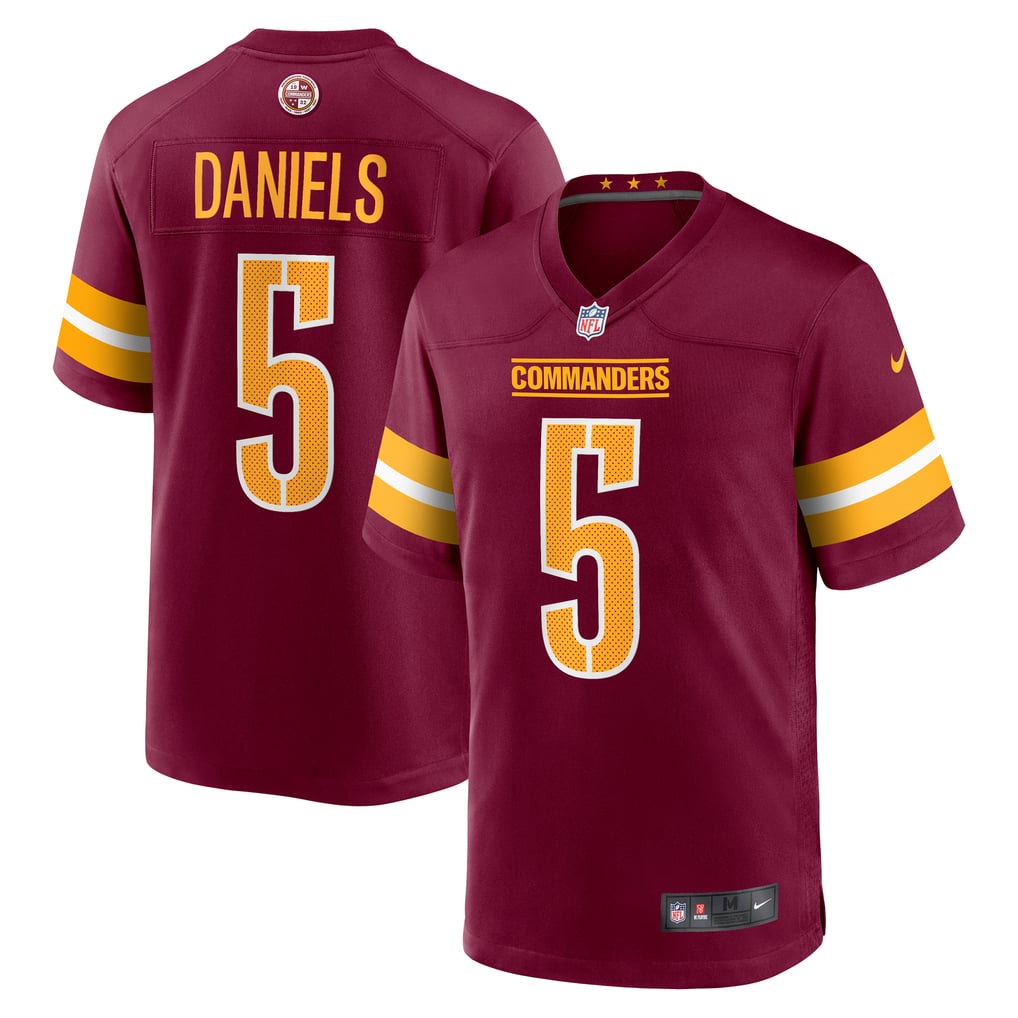 GoalStyle — Washington Commanders Burgundy jersey, Jayden Daniels #5, front and back